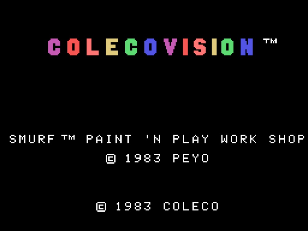 Title Screen of Smurf: Paint 'n' Play Workshop for Colecovision